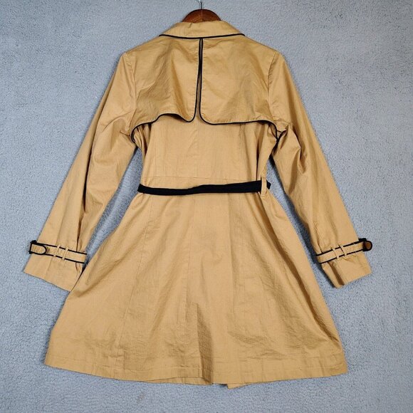 ModCloth Trench Coat Women's XL Tan Belted Waist Mid-Length Lightweight Retro - Picture 14 of 14
